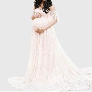 Peachy Pink Lace Maternity Dress